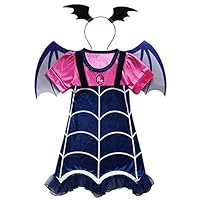 LENSEN Tech Girls Vampirina Costume Outfit with Headband Halloween Dress Up (Blue, 3-4Y)