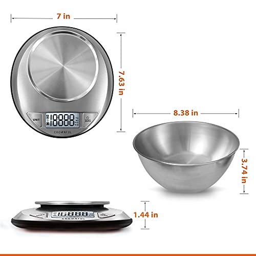 CROWNFUL Digital Food Scale with Bowl,11lb/5kg Kitchen Scales Digital