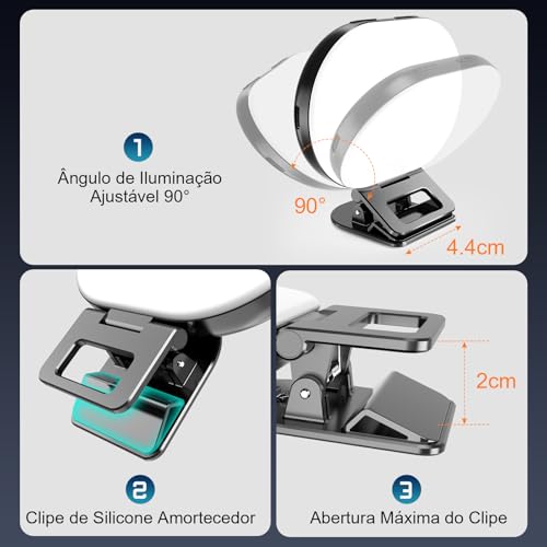 Tobeape Luz de Selfie Portátil Recarregável – 80 LEDs Anel de Luz com 3 Modos e 10 Níveis de Brilho, Bateria 2000mAh, Clipe Universal para Celular iPhone Android, Ideal para TikTok e Vídeos