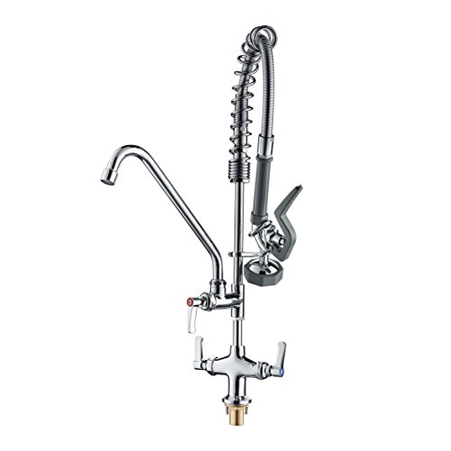 MS Deck Mount One Hole 2 Handle Pull out Spray Mini Pre Rinse Dish Washing Kitchen Faucet With Add On Nozzle Chrome