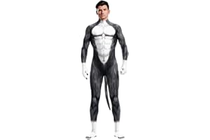 Bemeiren Men's Animal Bodysuit Costume with Big Tail Print Petsuit Spandex Furry Jumpsuit Cosplay Halloween Party