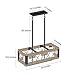 LALUZ Pendant Lighting for Kitchen Island, 3-Light Lantern Wooden Chandelier in Painted Black Metal with Clear Glass Shades & Hemp-Ropes, 24