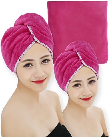 Mesehome Sweet Type Dry Hair Cap Sweet Superfine Fiber Soft Towel Bath Head Wrap Turban(3 Pack)