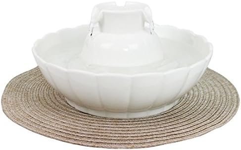 Pet Ceramic Drinking Fountain for Cats and Dogs, Easy Cleaning Water Bowl for Multiple Pets with Mat (White)