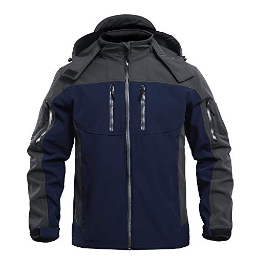 TACVASEN Herren Wasserabweisende Übergangsjacke Outdoor Softshelljacke Winddicht Kapuzenjacke mit Vielen Taschen
