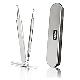 Blackhead Remover,Mifine Professional Curved Blackhead and Comedone Acne Extractor, Stainless Steel Whitehead Pimple Extractor Tools Kit with Metal Box