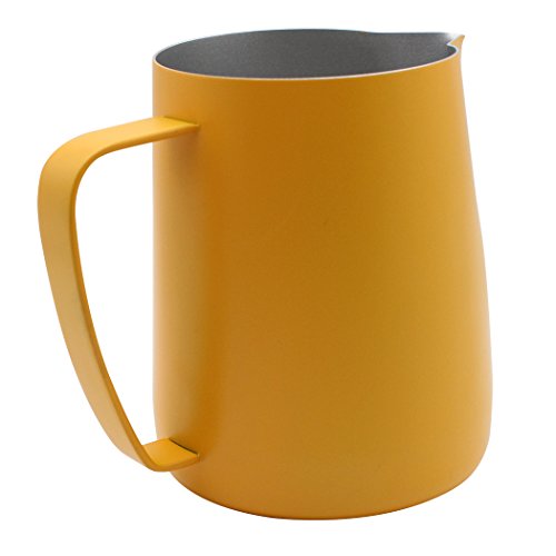 Dianoo Stainless Steel Frothing Pitcher Jug Steaming Pitcher Suitable For Coffee, Latte And Frothing Milk 600ml Yellow
