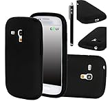 E LV Dual Hybrid Dual Layer Armor Defender Hard Plastic with Soft Silicon Protective Case for Galaxy S3 Mini Bundle with Stylus and Microfiber Digital Cleaner - Black