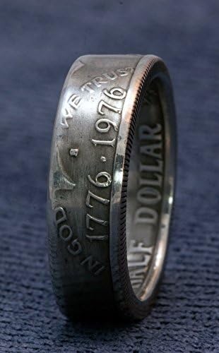 1976 Silver Half Dollar Coin Ring JFK Kennedy 40% Silver US 50 Cent Double Sided Coin Ring Sizes 7-17 41st Birthday 41 Year Wedding Band Anniversary Gift Unique Men's &amp; Women's Rings