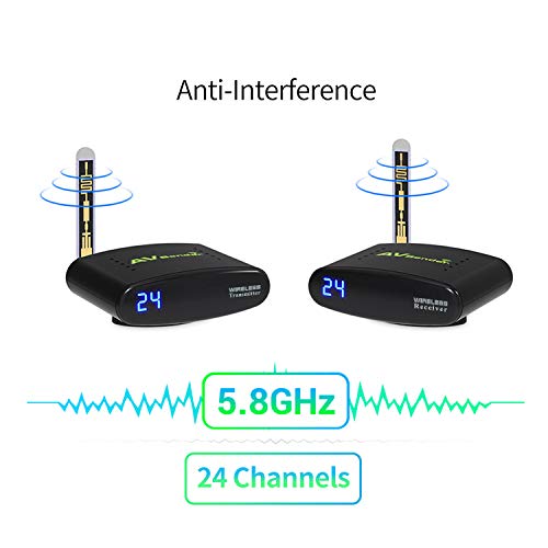 PAKITE PAT-635 5.8 GHz 24 Channels SD Wireless AV Sender, Audio Video Transmitter & Receiver, Wireless RCA Extender, Stream from CCTV, VCR, DVD Player STB to SD TV, Up to 200M, Black