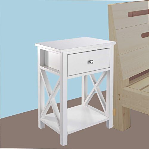 Cozylifeunion Wooden Night Stand/ Bedside Table with Drawer Nightstand Side End Table Bedroom Stand Accent Furniture w/Storage Shelf (White)