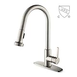 HOMELODY Commercial Brushed Nickel Kitchen Faucet, cUPC Certificated Kitchen Faucets with Pull Down Sprayer, Single Handle Kitchen Sink Faucet with Deck Plate, High Arc Pull Down Kitchen Faucet