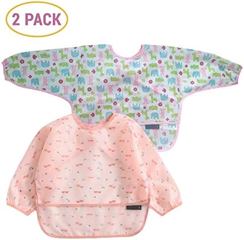 Dream Come True 2 Pcs Long Sleeved Bib, Baby Feeding Smock, and Closure for Babies, Kids, and Toddlers, Waterproof and Washable 6-18 Months (Girl)