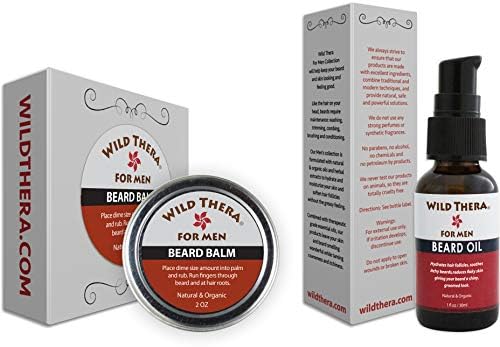 Wild Thera Beard Conditioning Set. Herbal Beard Balm & Beard Oil. Organic Herbal Extracts, Natural Oils & Butters to tame, soften & style facial hair, repair hair follicles, promote beard growth.