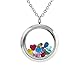 EVERLEAD Living Memory Floating Round Locket Pendant Necklace 316L Stainless Steel Toughened Glass Free Chain and Zircon