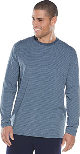 Coolibar UPF 50+ Men's Long Sleeve Everyday T-Shirt - Sun Protective (Small- Denim Blue Stripe)