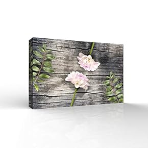 Canvas Wall Art Wooden Background White Flowers Canvas Painting Wall Poster Decor for Living Room Wooden Framed Home Decorations - 12x18 inches