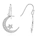 Sterling Silver Round Cubic Zirconia Crescent Moon & Star Dangle Earrings Star Jewelry for Women Mom
