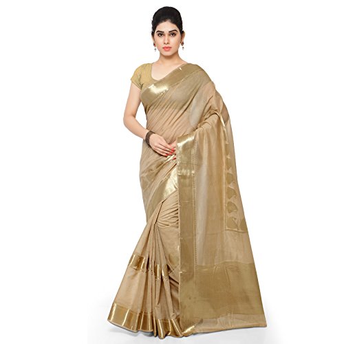 Janasya Women's Beige Woven Khadi Silk Saree - JNE1602-SR-MCJB5007CM
