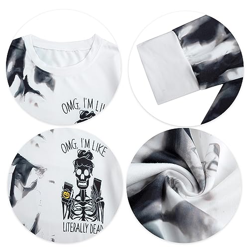MOUSYA HALLOWEEN SKELETON SWEATSHIRT WOMEN SKULL SHIRT FUNNY COFFEE SKELETON HOODIE FALL LONG SLEEVE PULLOVER TOPS