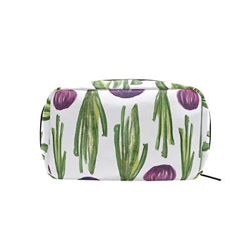 Purple Onions Illustration Makeup Bag Organizer Portable Cosmetic Pouch Handbag With Zipper For Women Purse