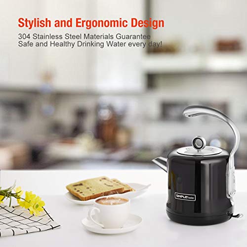 SimpleTaste Stainless Steel Electric Kettle 1.2L Fast Heating Water Boiler with Auto-off and Boil-dry Protection, Stylish Easy-to-clean Coffee and Tea Pot, 1500 Watts, Black