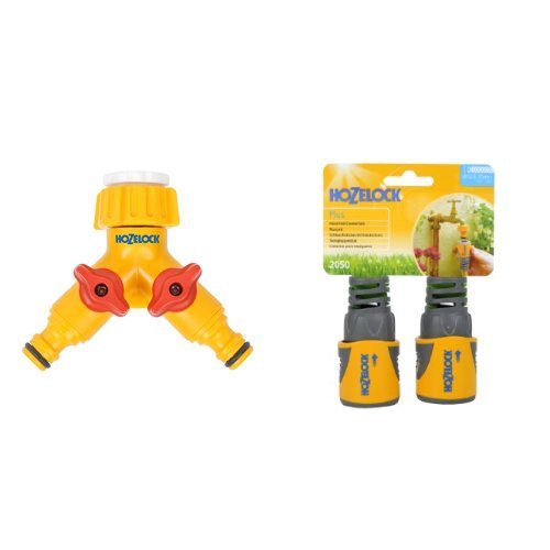 Hozelock Dual Control Valve Tap Connector & Hozelock Hose End Connector for Hose (Twin Pack), 12.5 Mm - 15 Mm Set