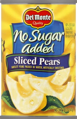 DEL MONTE CANNED BARTLETT SLICED PEARS IN WATER, ARTIFICIALLY SWEETENED, NO SUGAR ADDED, 14.5-OUNCE