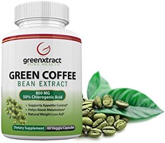 Green Coffee Bean Extract 100% Pure - 60 Veggies Capsules - Max Strength Natural GCA Antioxidant Cleanse for Weight Loss - 800mg with 50% Chlorogenic Acid per Pill - Burns Fat and Sugar, Made in USA