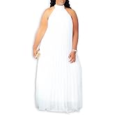 Aro Lora Womens Casual Sleeveless Plus Size Chiffon Halter Neck Pleated Loose Long Maxi Dress