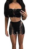 Jiujiuyi Women's Lace Up Stretchy High Waist Slim Shorts Pants Leggings