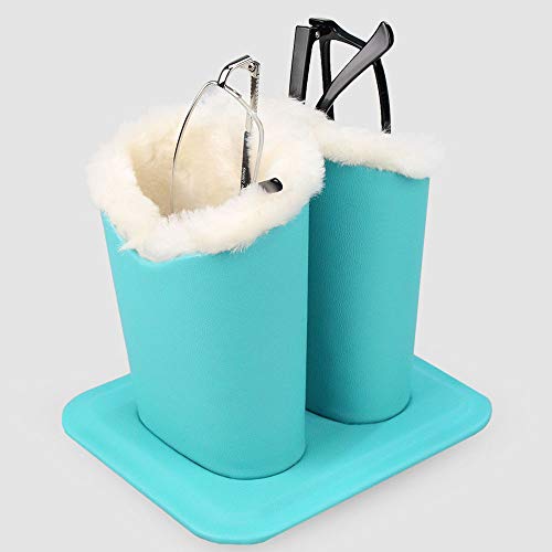 Tofun Eyeglasses Holder Stand Case,Light Blue PU Leather Plush Lined Protective Glasses Case for Desks Or Nightstands - Thumbnail 2