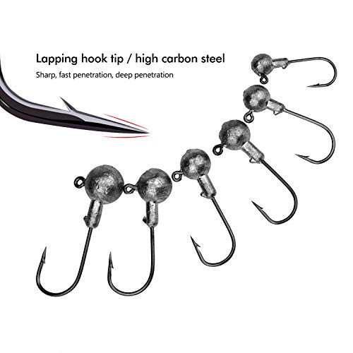 NATEE 45 Stück Jighaken mit Round Jighead für Gummifische zum Raubfishangeln, Bleikopf-Angelhaken Set mit verschieden… – Bild 7