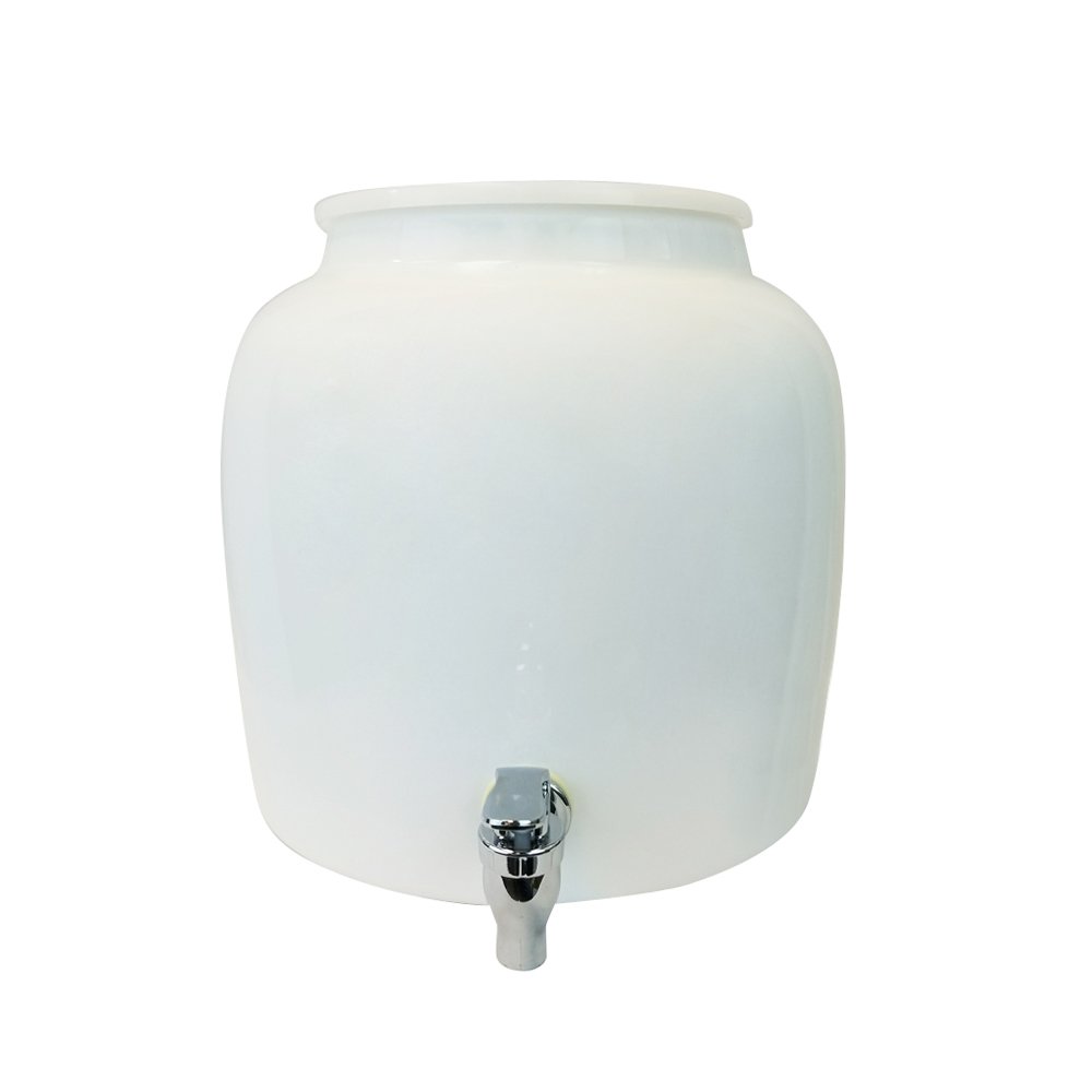 Premium Solid White Porcelain Water Crock Dispenser & Wood Counter