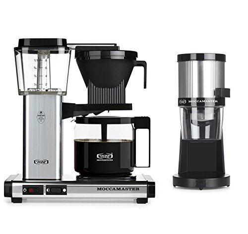 Technivorm Moccamaster KBG Glass Carafe Brewer Bundle with Technivorm Moccamaster KM4 TT Grinder - Polished Silver Brewer, Brushed Silver Grinder