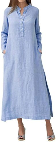 Clearance! FDelinK Women's Casual Loose Maxi Long Dress Vintage Long Sleeve Kaftan Shirt Dress