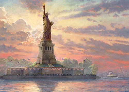 Schmidt Spiele 59498 Thomas Kinkade, Freiheitsstatue in der Abenddämmerung, Glow in The Dark, 1000 Teile Puzzle, Bunt – Bild 3