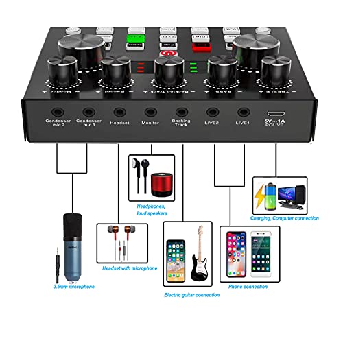 V8 Sound Card Voice Changer, REMALL Bluetooth Sound Mixer Board for