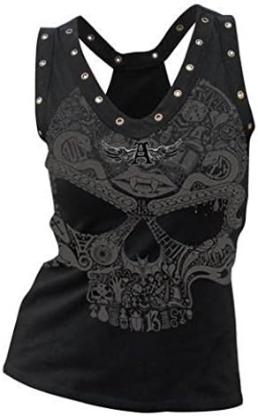 Vicwork Women Fashion Skull Print Loose Metal Casual Sleeveless Tank Tops (M, Black)