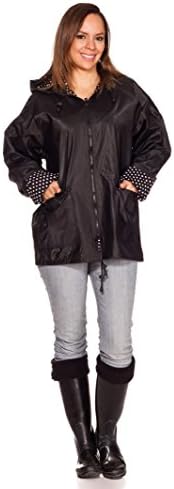 Rain Slicks Women's Classic Look Raincoat Hooded Plaid Lined Waterproof Jacket 1X Plus Black