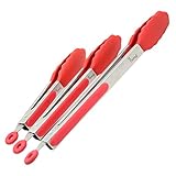 Kitchen Tongs by Oxford Chef - The Best Cooking Tongs, BBQ Tongs, High Heat Silicone Tip, Stainless Steel 3 Pack 7”, 9”, 12
