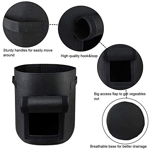 GEMGO 3 Pack Potato Grow Bag, 7 Gallon Aeration Waterproof Fabric Sweet Potato Planter, Velcro Window Vegetable Peanut Growing Box Bucket Pot for Nursery Garden (3 Pack, Black)