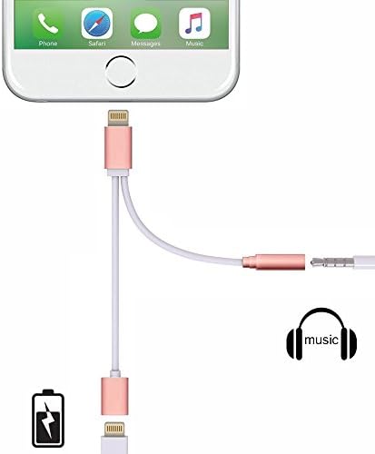 2 in 1 Lightning Adapter for iphone 7/7 plus,Lightning Adapter and Charger, lightning to 3.5 mm headphone jack adapter(rose gold)