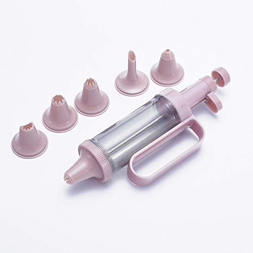 Set of 7, Cake Decorating Tool Set with 1 Handy Dessert Decorator, 5 Icing Tips and 1 Piping Fill Tip (Pink)