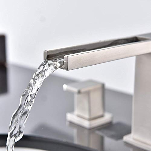 Waterfall Stainless Steel Two Handle Three Hole Widespread Bathroom Faucet, Brushed Nickel Bathroom Sink Faucet With Hoses - Thumbnail 4