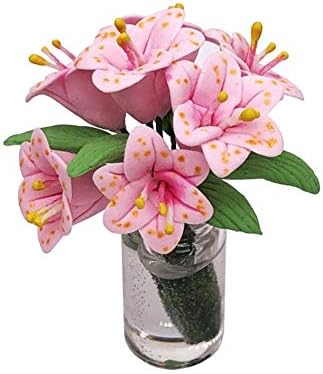hitonsmusu 1/12 Doll House Accessories, Mini Lily Flower Arrangement Glass Bottle Model Pretend Play Toy, DIY Doll House Living Room Decor