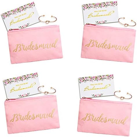 Ibride Bridesmaid Gifts -Makeup Bag Proposal Card Love Knot Bracelets with lace Bag