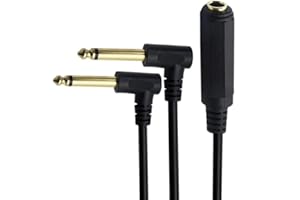 Gold Plated 6.35mm Female 1/4" TS/TRS Stereo to Dual 2 X 6.35mm Male TS Mono, 90 Degree Right Angle Y Splitter Audio Cable 0.