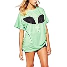 Forlisea Womens Casual Alian Print Short Sleeve Loose T-Shirt Top Green Size XXL