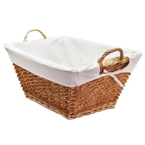 JVL Wäschekorb aus geflochtenem Holz mit weißem Textil: Amazon.de